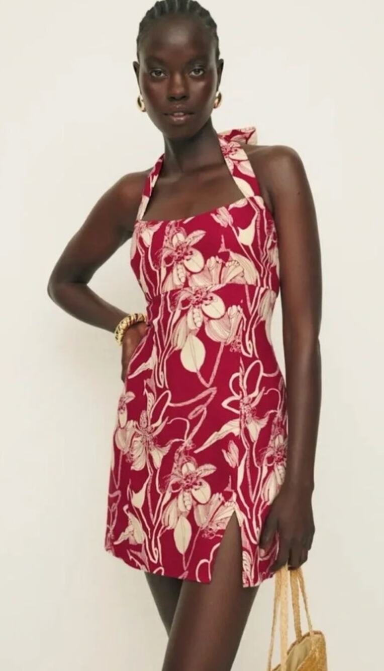 Reformation Dress 6 Isha in Las Dalias Linen Halter Mini Floral Sundress Party